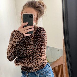 SOLD Modal Leopard Jersey Turtleneck Top
